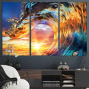 Wave Canvas Wall Art – Multi-Panel Sunset Ocean Scene – Bold