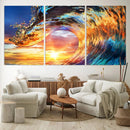 Wave Canvas Wall Art – Multi-Panel Sunset Ocean Scene – Bold