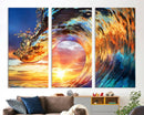 Wave Canvas Wall Art – Multi-Panel Sunset Ocean Scene – Bold