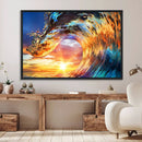 Wave Canvas Wall Art – Multi-Panel Sunset Ocean Scene – Bold