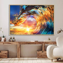 Wave Canvas Wall Art – Multi-Panel Sunset Ocean Scene – Bold