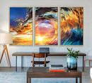 Wave Canvas Wall Art – Multi-Panel Sunset Ocean Scene – Bold