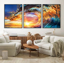 Wave Canvas Wall Art – Multi-Panel Sunset Ocean Scene – Bold