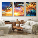 Wave Canvas Wall Art – Multi-Panel Sunset Ocean Scene – Bold