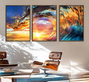 Wave Canvas Wall Art – Multi-Panel Sunset Ocean Scene – Bold