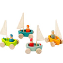 **Pre-order (Ships in 1-2 Weeks)**4 Pcs STAINED Wooden Land Yachts Set with 4 Peg Dolls