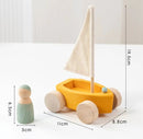 **Pre-order (Ships in 1-2 Weeks)**4 Pcs STAINED Wooden Land Yachts Set with 4 Peg Dolls by Green Elephant Home and Toys