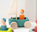 **Pre-order (Ships in 1-2 Weeks)**4 Pcs STAINED Wooden Land Yachts Set with 4 Peg Dolls by Green Elephant Home and Toys