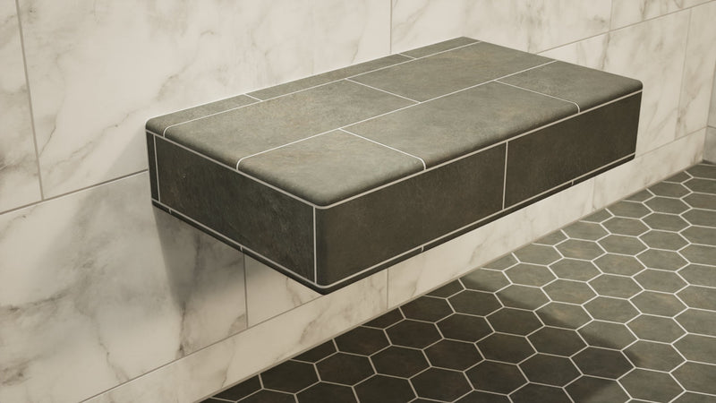 The Original Floating Shower Bench Kit­™ with Orange Waterproof Board & Original Shower Bench Bracket®