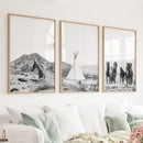 Black White Western Wall Art Set. Desert, Horses, Tepee by Wall Art Set