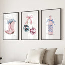 Cherries Disco Ball Preppy Pink Wall Art Prints by Wall Art Set