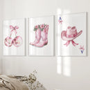 Cowgirl Hat and Boots Wall Art Pink Poster Set by Wall Art Set