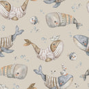Whimsical Whale Kids Wallpaper – Cozy Ocean Adventure in Beige