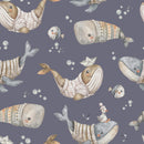 Whale Kids Wallpaper – Whimsical Ocean Adventure in Navy