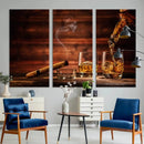 Whiskey and Cigar Canvas Wall Art | 3 Panel Bar Room Decor