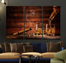 Whiskey and Cigar Canvas Wall Art | 3 Panel Bar Room Decor