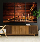 Whiskey and Cigar Canvas Wall Art | 3 Panel Bar Room Decor