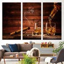 Whiskey and Cigar Canvas Wall Art | 3 Panel Bar Room Decor