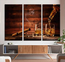 Whiskey and Cigar Canvas Wall Art | 3 Panel Bar Room Decor