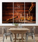 Whiskey and Cigar Canvas Wall Art | 3 Panel Bar Room Decor