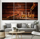Whiskey and Cigar Canvas Wall Art | 3 Panel Bar Room Decor