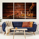 Whiskey and Cigar Canvas Wall Art | 3 Panel Bar Room Decor