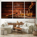 Whiskey and Cigar Canvas Wall Art | 3 Panel Bar Room Decor
