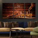 Whiskey and Cigar Canvas Wall Art | 3 Panel Bar Room Decor