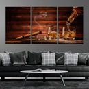 Whiskey and Cigar Canvas Wall Art | 3 Panel Bar Room Decor
