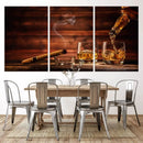 Whiskey and Cigar Canvas Wall Art | 3 Panel Bar Room Decor