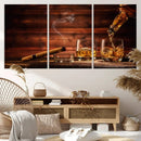 Whiskey and Cigar Canvas Wall Art | 3 Panel Bar Room Decor