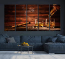 Whiskey and Cigar Canvas Wall Art | 3 Panel Bar Room Decor