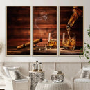 Whiskey and Cigar Canvas Wall Art | 3 Panel Bar Room Decor