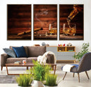 Whiskey and Cigar Canvas Wall Art | 3 Panel Bar Room Decor
