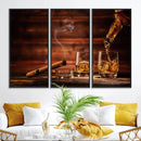 Whiskey and Cigar Canvas Wall Art | 3 Panel Bar Room Decor