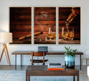 Whiskey and Cigar Canvas Wall Art | 3 Panel Bar Room Decor