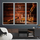 Whiskey and Cigar Canvas Wall Art | 3 Panel Bar Room Decor