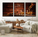 Whiskey and Cigar Canvas Wall Art | 3 Panel Bar Room Decor