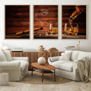 Whiskey and Cigar Canvas Wall Art | 3 Panel Bar Room Decor