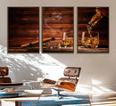 Whiskey and Cigar Canvas Wall Art | 3 Panel Bar Room Decor