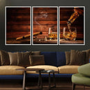 Whiskey and Cigar Canvas Wall Art | 3 Panel Bar Room Decor