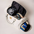 White Leather Weekender Duffle Bag