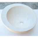 White Fossil Limestone Circular Vessel Sink Handcrafted For Bathroom