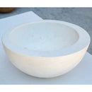 White Fossil Limestone Circular Vessel Sink Handcrafted For Bathroom