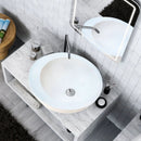 White Fossil Limestone Circular Vessel Sink Handcrafted For Bathroom