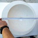 White Fossil Limestone Circular Vessel Sink Handcrafted For Bathroom