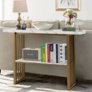 48 Inch 2-Tier Console Table with Gold Finished Frame-White by LJGDeals