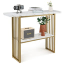 48 Inch 2-Tier Console Table with Gold Finished Frame-White by LJGDeals
