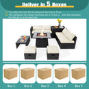 9 Pieces Outdoor Wicker Sectional with 35 Inch Gas Fire Pit Table