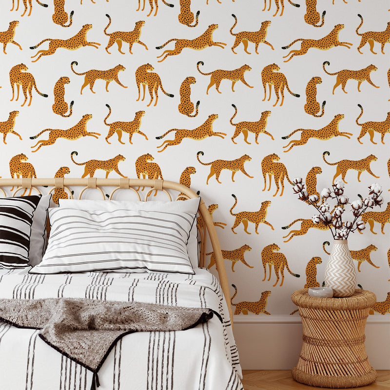 White Cheetah Animal Print Wallpaper - Peel and Stick Wallpaper